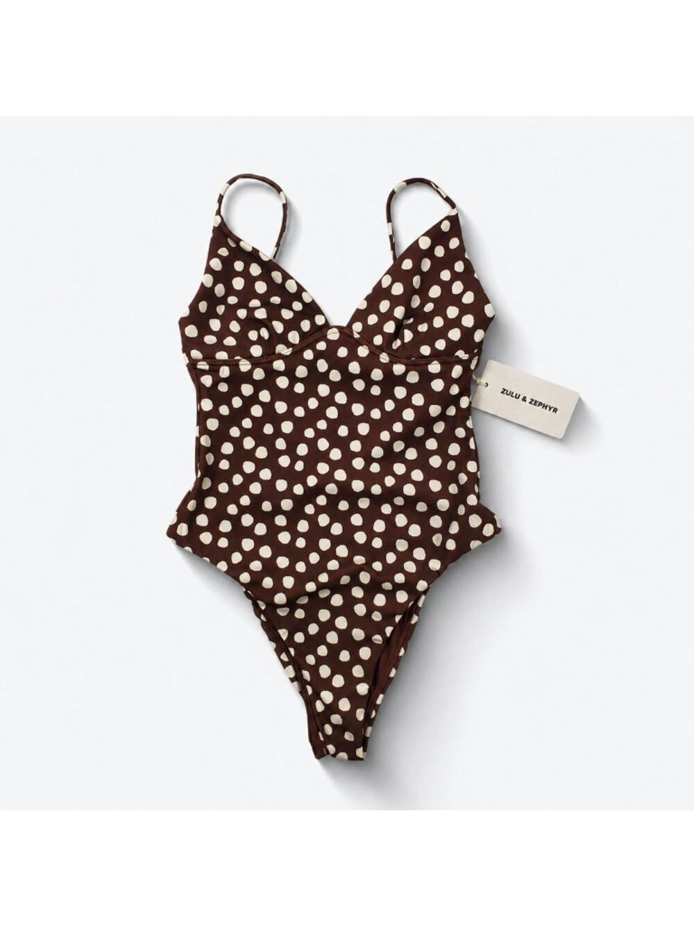 Zulu & Zephyr One-Piece Swimsuit Currant Spot Brown Polka Dot Women’s Size 2 NWT - Picture 2 of 16
